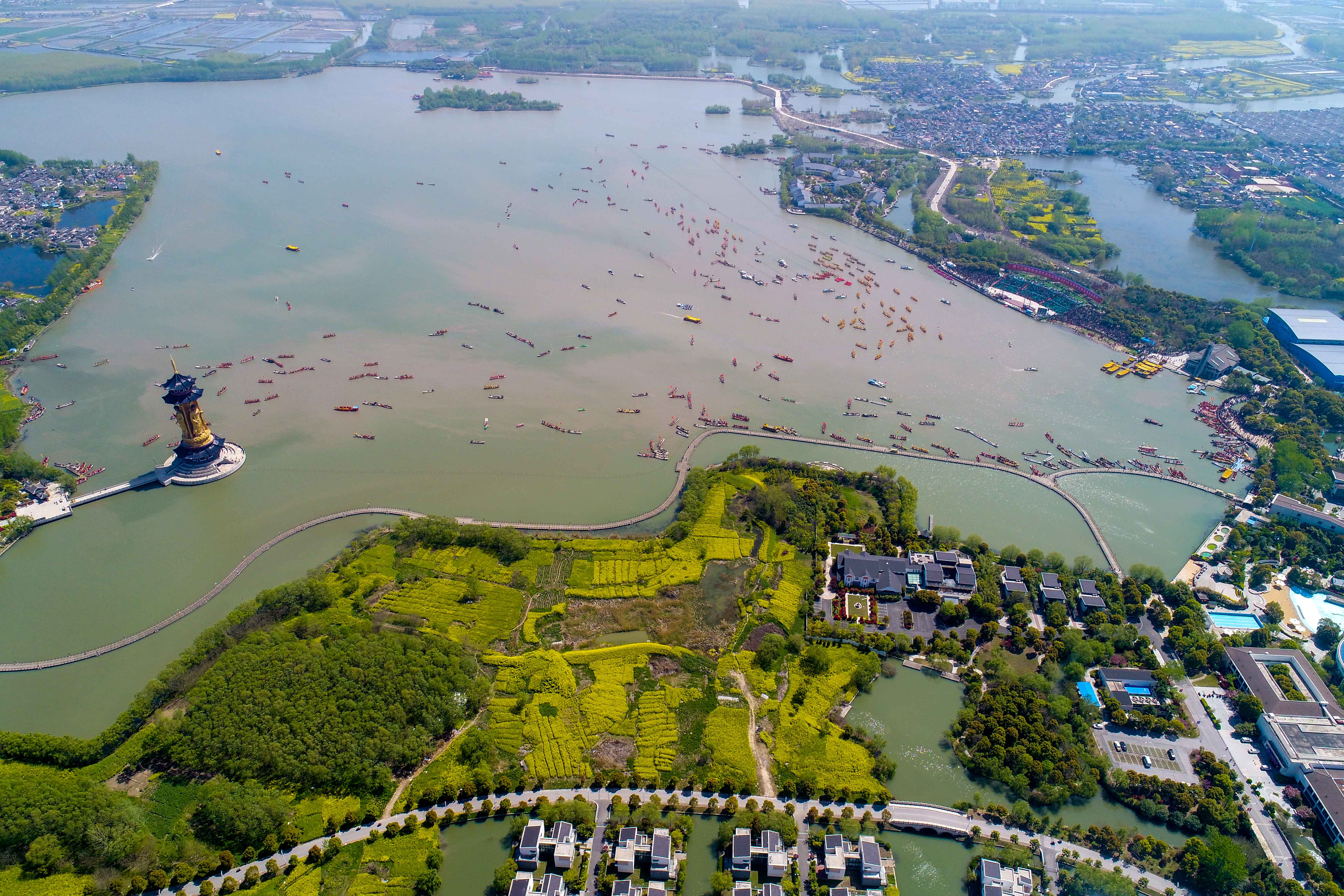 泰州姜堰溱湖湿地(4月8日无人机拍摄).