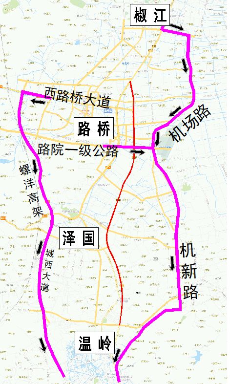 △ 椒江往返路桥,路桥往返温岭示意图