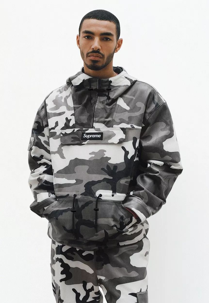 supreme leather anorak snow camo