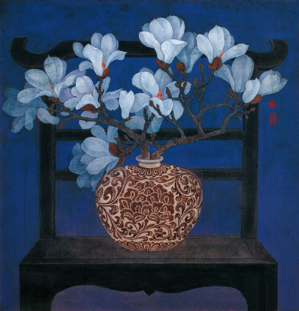 精品国画中国画家陈慧敏的重彩花卉作品赏析