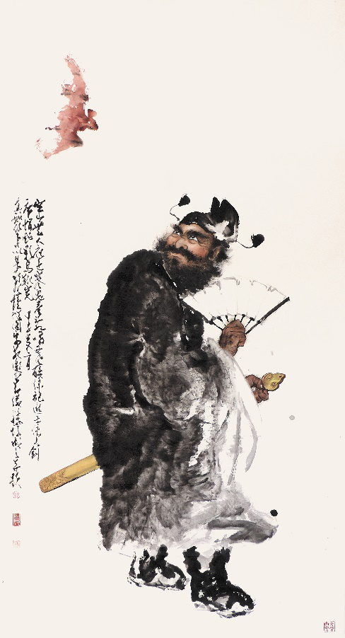 1984年翁真如绘锺馗赵少昂补蝙蝠并题词 176x96cm《艺苑之光》1983年