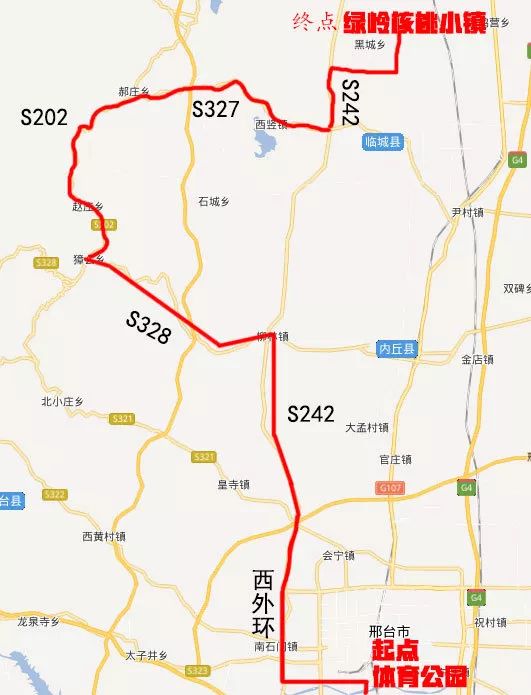 202平涉线(北行)→s327南郝线(东行)→s242石邢公路(北行)→赵云大道