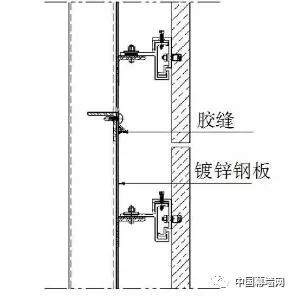 照片采用镀锌钢板进行防水是早期开缝石材幕墙工程使用较多的防水方式