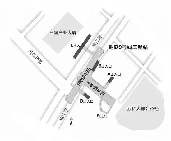 杭州地铁9号线进出口示意图 这一路上,共设10个站点,8个在钱江路上