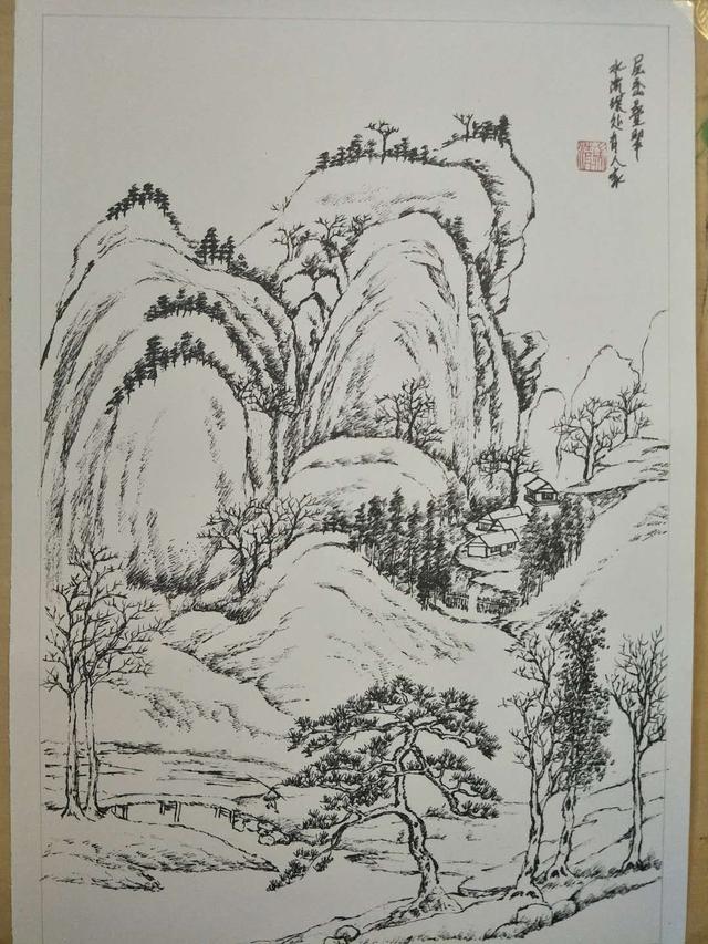 尺寸:40×27姓名:张瑞清674,钢笔画:临古山水3,琉璃的水彩作品67