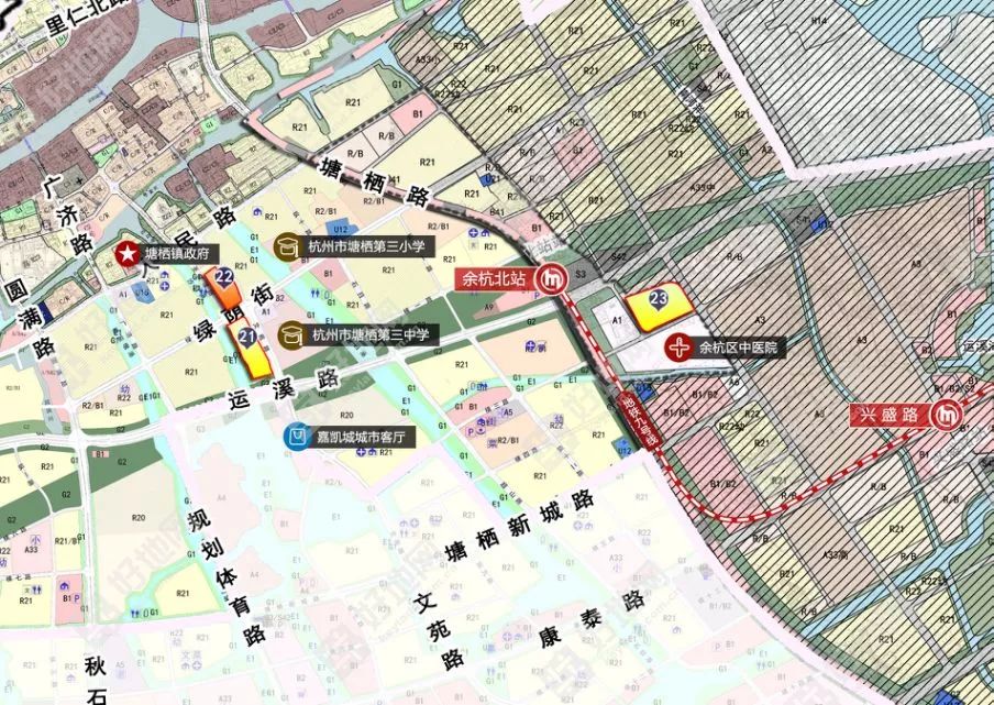 地块位置分布交通:塘栖水陆空交通十分便捷,轨道交通有地铁9号线规划