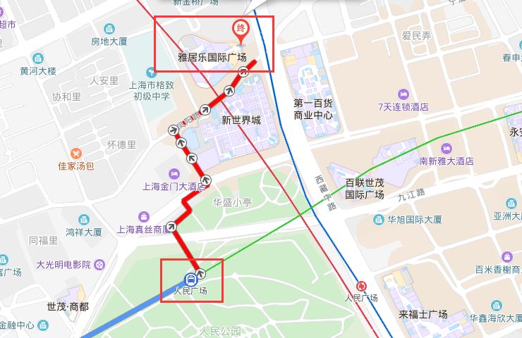 从上海新空间至南京路步行街西口(第一百货)仅200米;走完步行街,向东