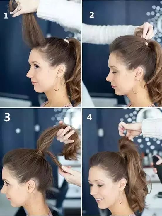 留一块 头顶的头发 ,然后把余下的头发扎起来 起来 倒梳头顶的头发 梳