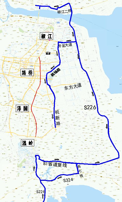 2,椒江—温岭泽国方向:通过机场路-机新线,g228国道进行绕行