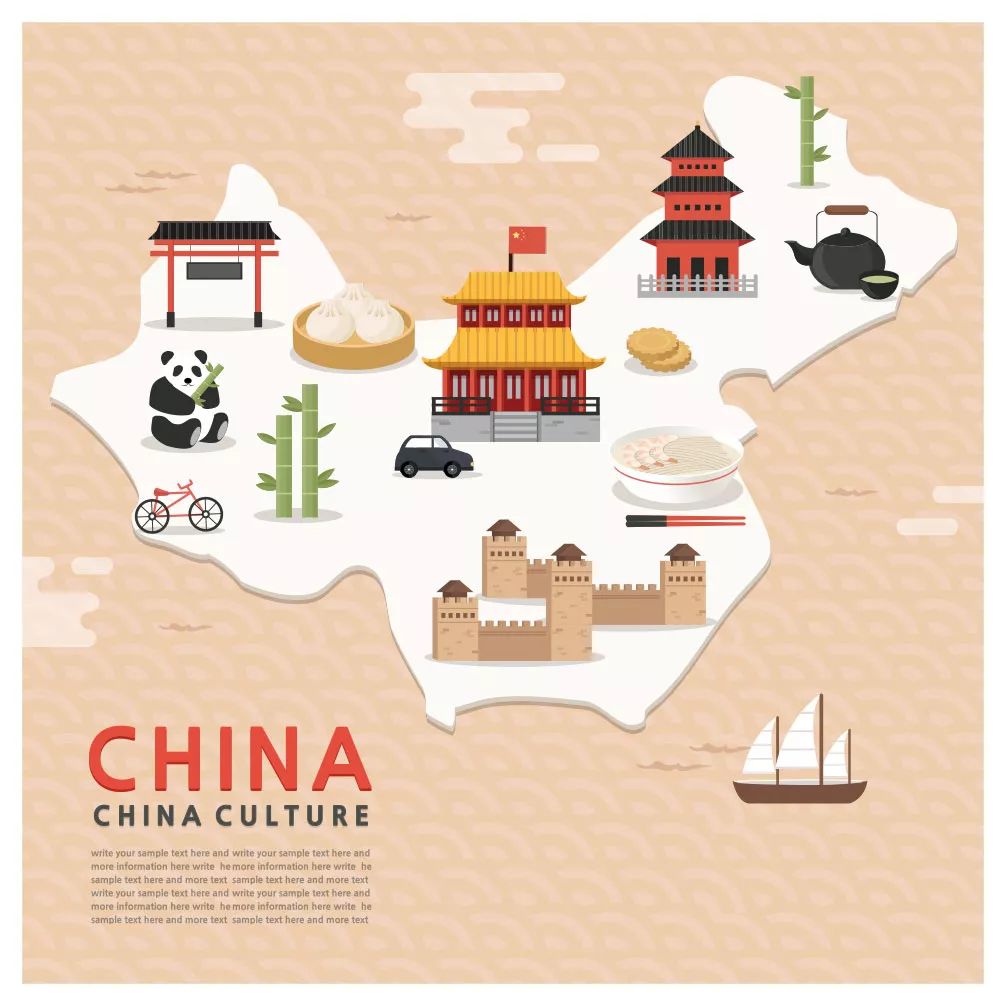 【干货下载】11款旅游中国特色风味古建筑美食文化元素插画地图矢量