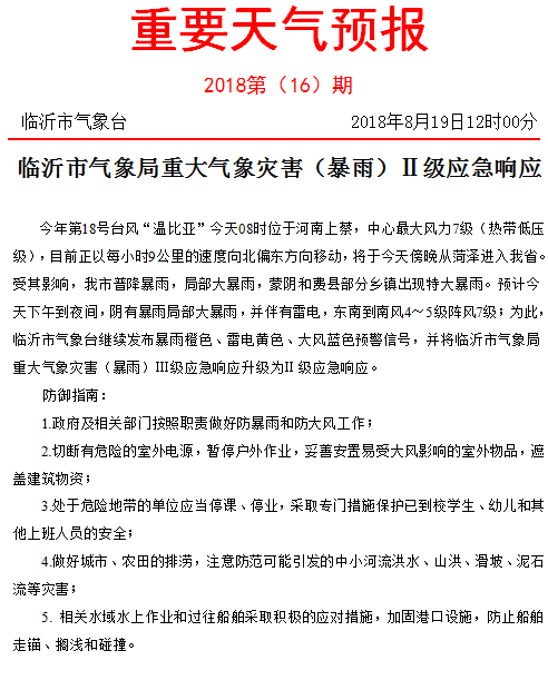 台风傍晚到山东,临沂气象台发布重大气象灾害(暴雨Ⅱ级应急响应!