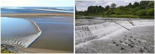 潮汐与瀑布中的的平面水跃现象. 图片来源:wikipedia