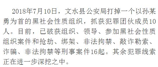 文水县公安局打掉一个以孙某勇为首的黑社会性质组织