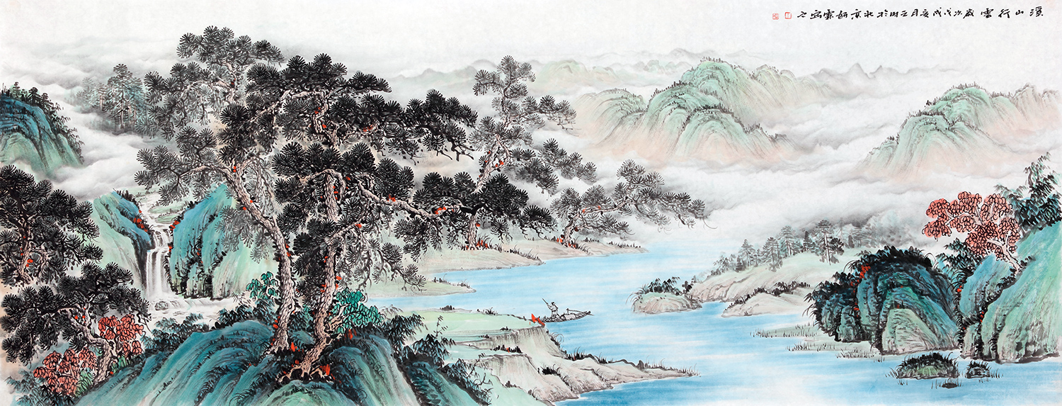 李佩锦山水国画赏析三:青绿山水,山石独特流水