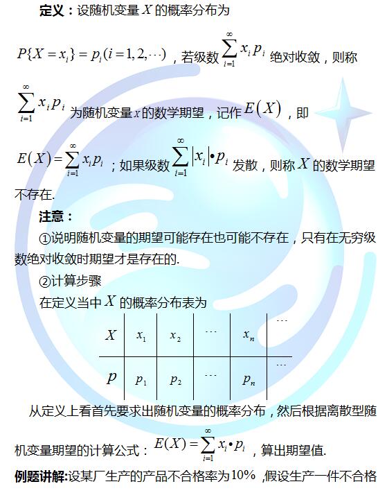 2019考研数学概率论与数理统计：数字特征（一） 定义