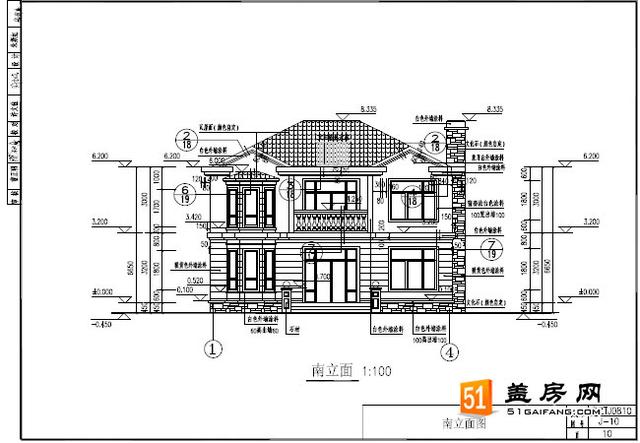 别墅立面图 本建筑为二层别墅,坡屋顶,建筑高度为8.2米