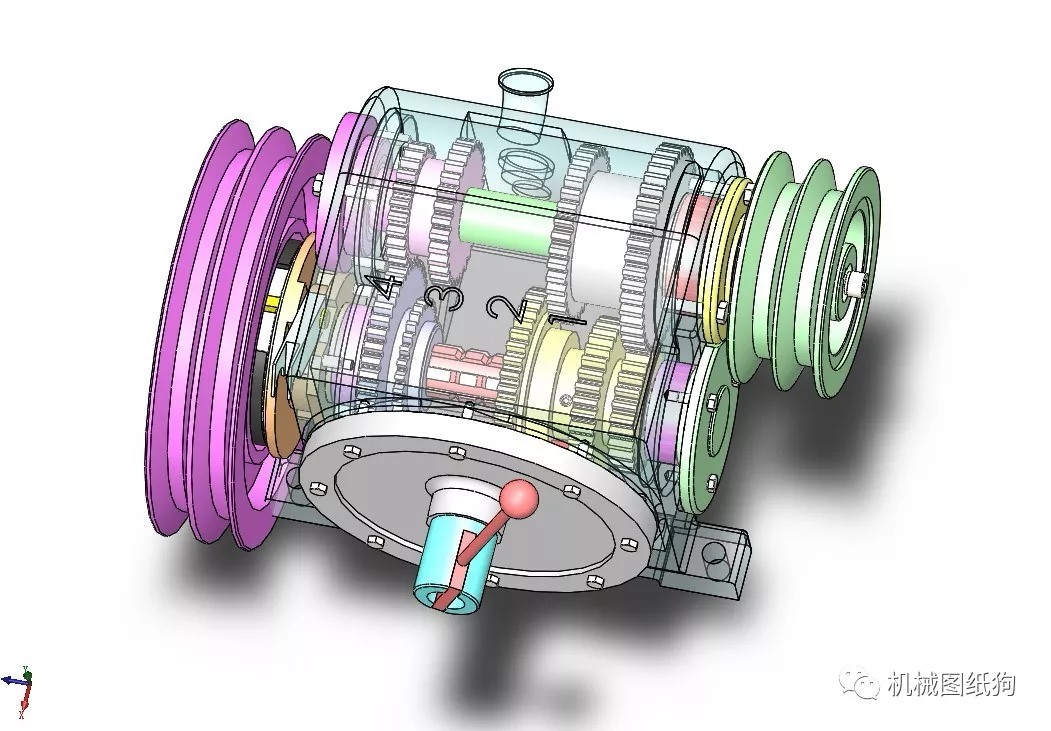 【差减变速器】4档齿轮箱机构3d模型图纸 solidworks设计