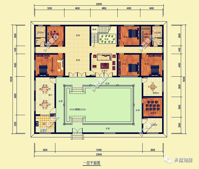 下面是四合院内部结构效果图:主体造价:60万结构类型:砖混结构;建筑