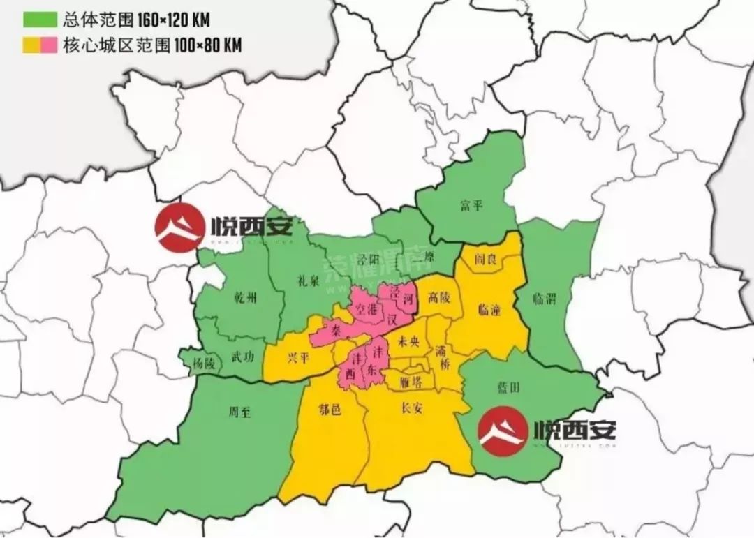 2020年撤销渭南市,咸阳市临渭区归西安,大西安包含3市23县.