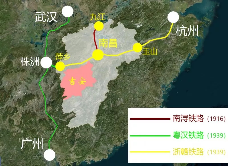 南昌至九江的南浔铁路建成通车,1936年,江西北部的浙赣铁路玉山至萍乡