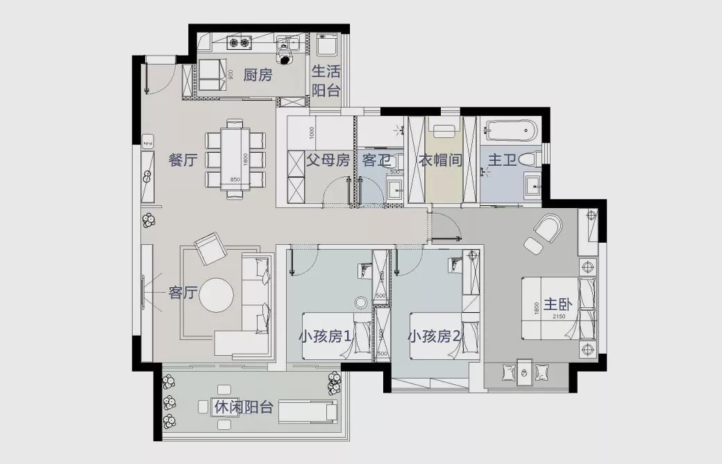 137㎡海景房轻奢简美设计重塑五口之家的浪漫生活