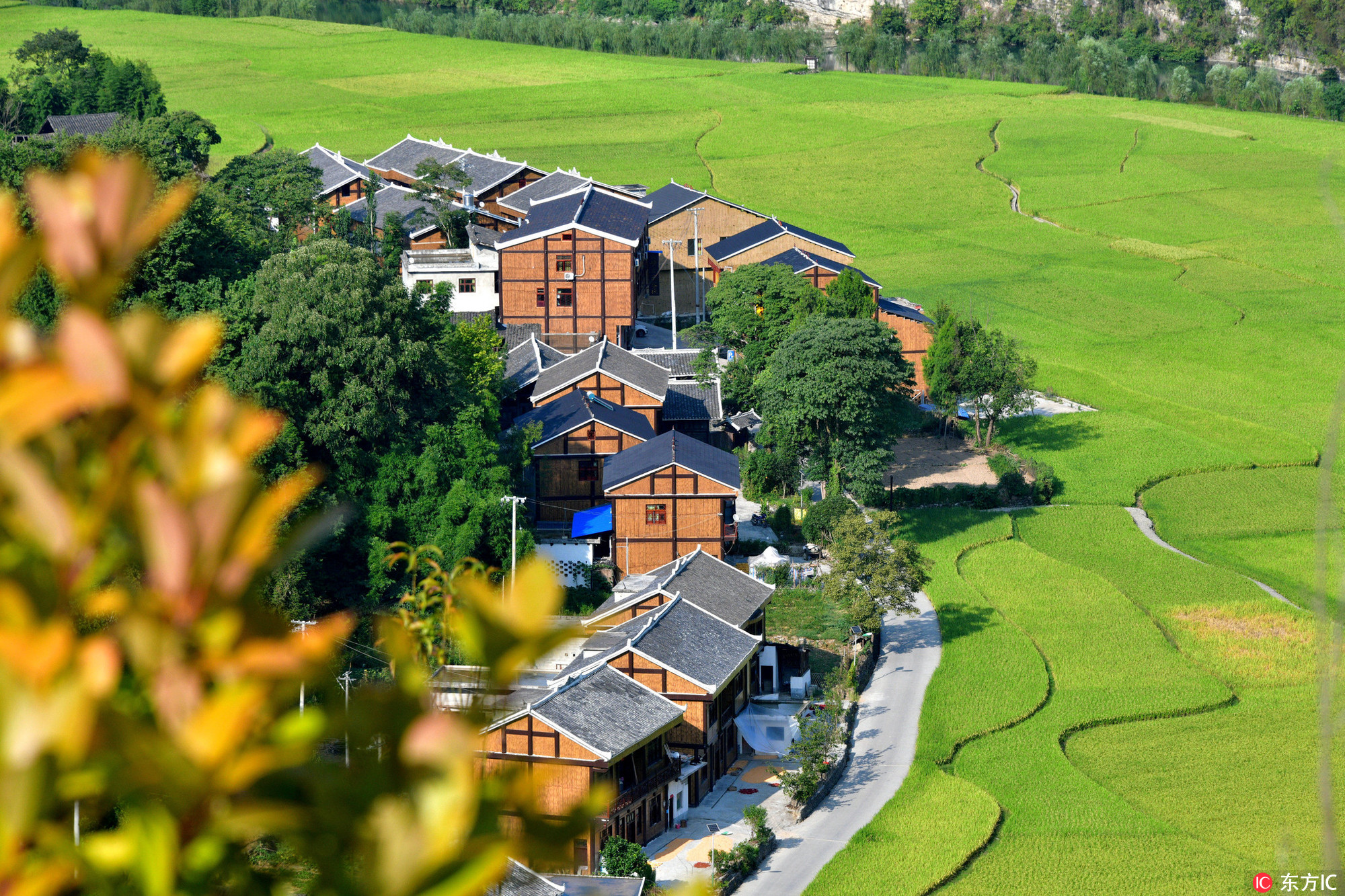 2018年8月26日,游客在贵州省遵义市凤冈县长碛古寨欣赏秋景.