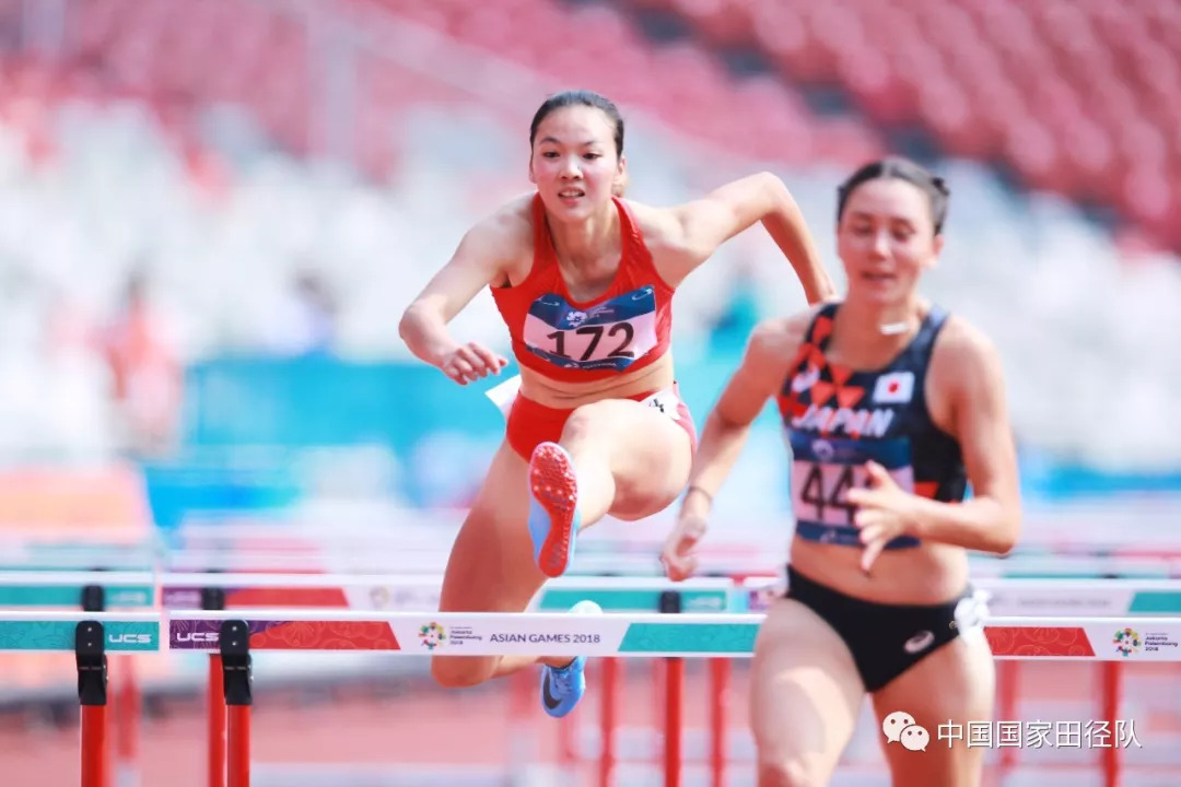 沈沐含在女子全能比赛中女子全能今天进行了100米栏,跳高,铅球,200