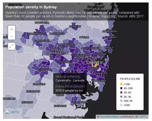 悉尼人口密度示意图《悉尼先驱晨报》图片)