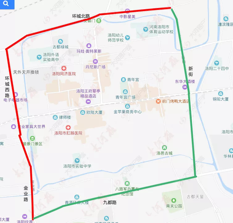 新街(不含)以西,金业路和环城西路(含)以东,环城北路(含)以南,九都路