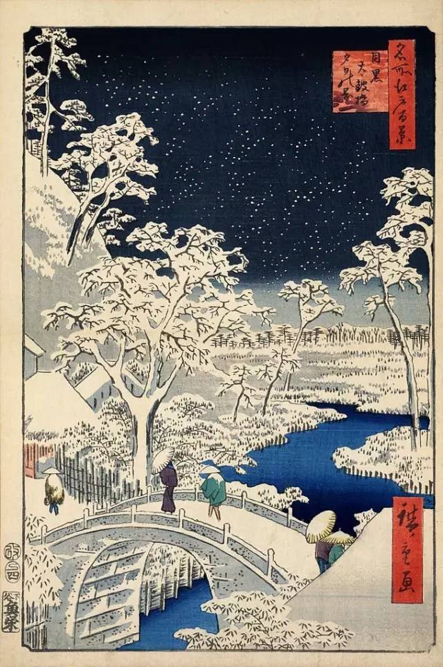 不仅如此, 如日本人对自然与季节的敏感,歌川广重十分善于在风景画中