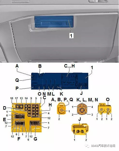 2018年款全新奥迪q7控制单元安装位置和端子功能说明中部