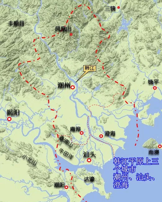 从卫星上看潮汕地区原来潮汕话口音的分布是这样的