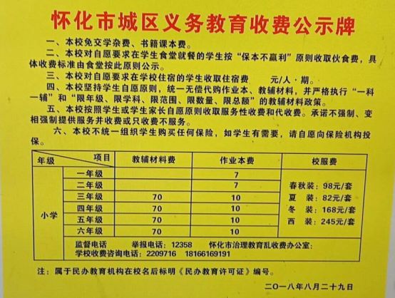 共分为 小学,初中,高中及部分民办学校的收费情况.详情见下面公示.