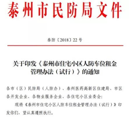 今天执行!泰州45个住宅小区人防车位租金有新