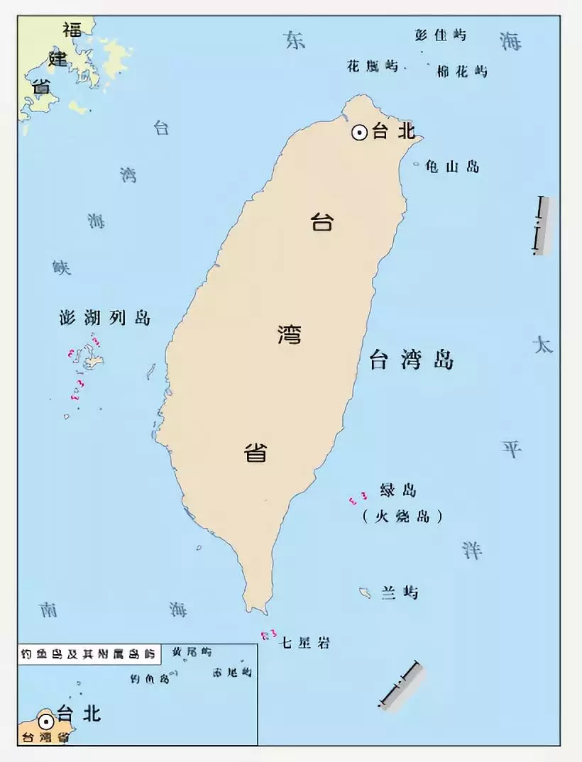 在分省设色的地图上,台湾省要单独设色.