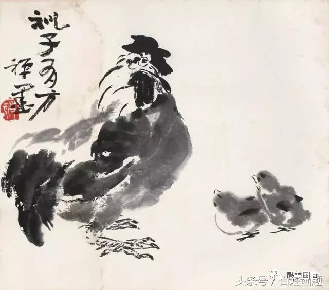 现当代名家李苦禅画鸡作品欣赏