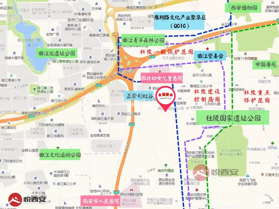 雁翔路沿线部分地标分布华宸从规划设计,园林景观,户型面积的分区配置