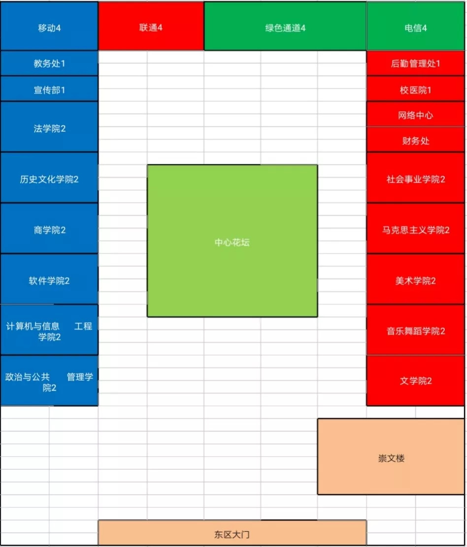 2018年迎新东校区学院位置分布示意图