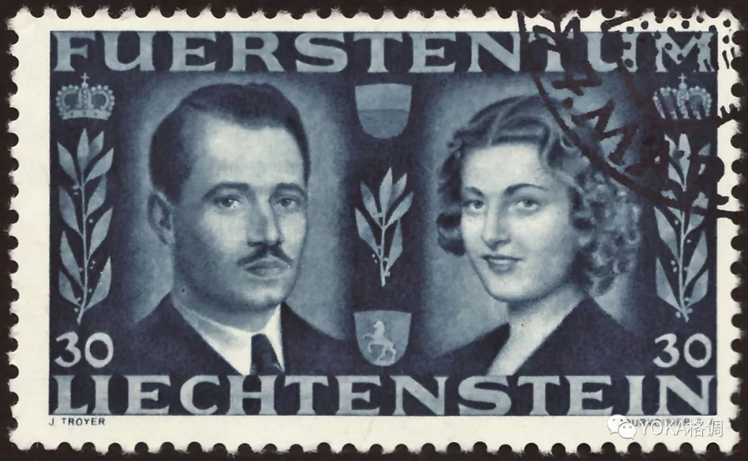 弗朗茨·约瑟夫二世王子与吉娜的纪念版邮票(图片来源于wikimedia