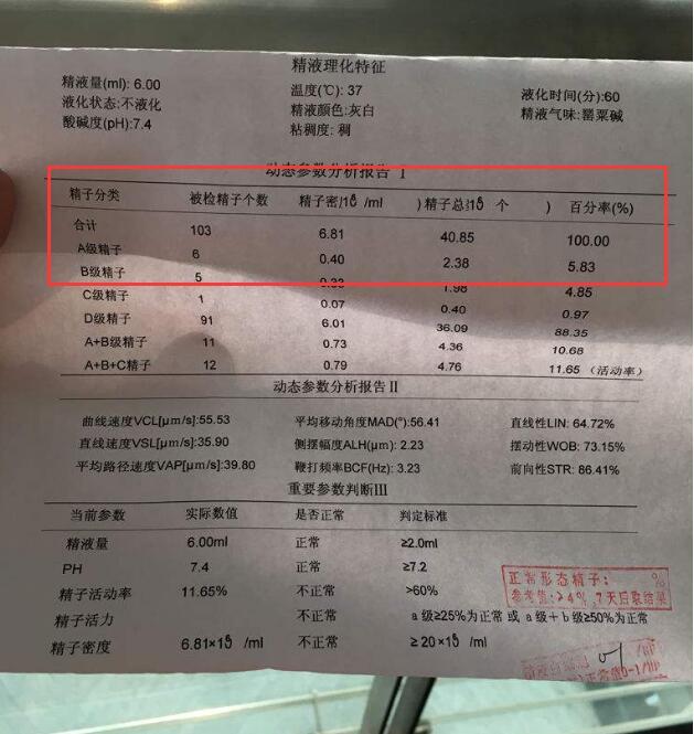 当你的体检单表中a级精子为0,死亡的精子超过40%,就是死精症,很多人