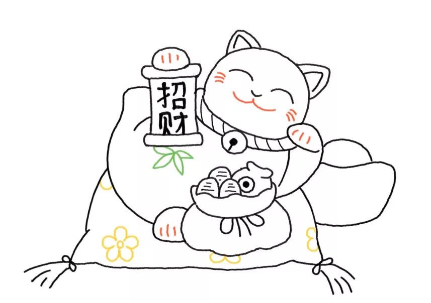 欢迎光临!美味屋和招财猫简笔画