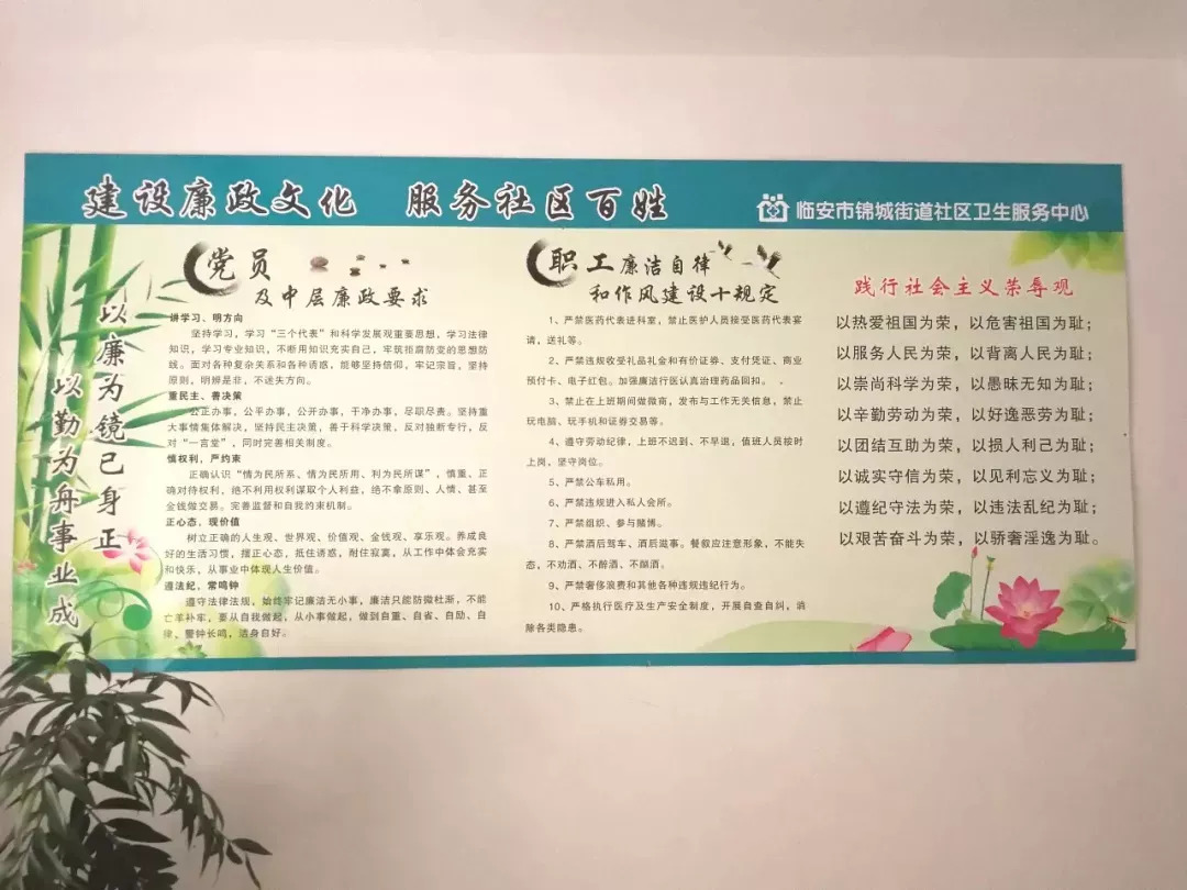 街道社区卫生服务中心成立了领导小组,制定了实施方案,在廉政文化建设