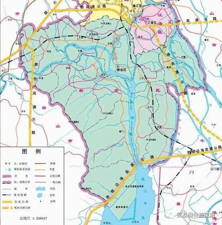 新会市地图,水网密布,禁养区范围不会小