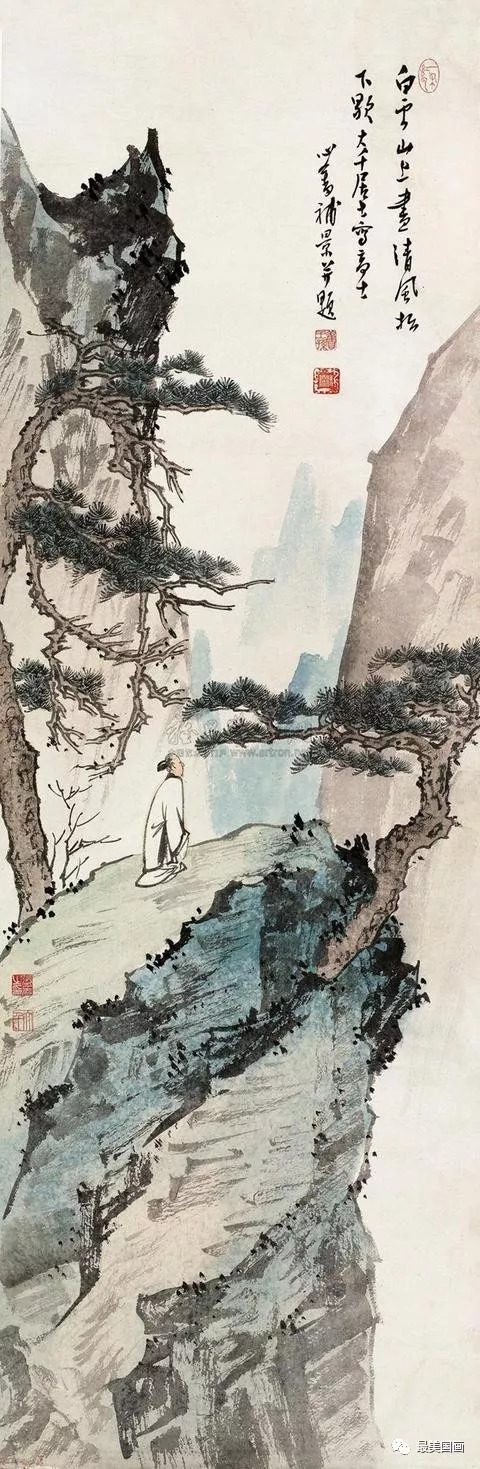 雅致飘逸张大千浅绛山水画