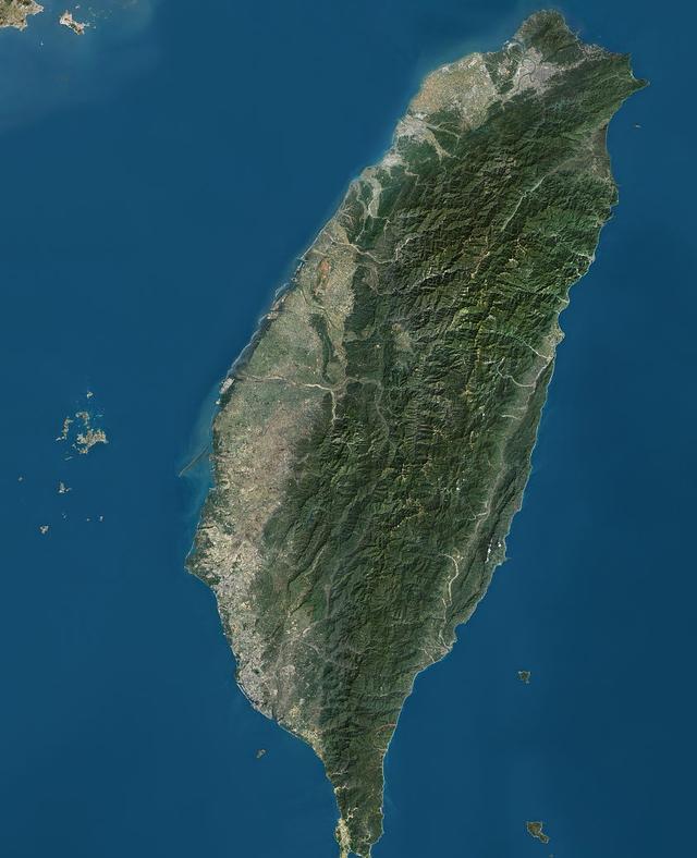 台湾卫星图在第四纪冰期时期,由于海平面下降,台湾岛与大陆是相连在一