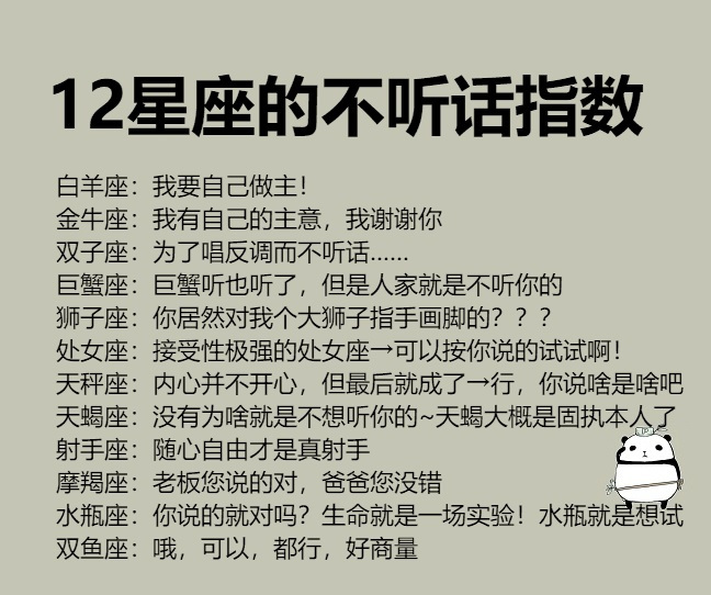 12星座到底有多容易轻信别人?12星座的不听话指数