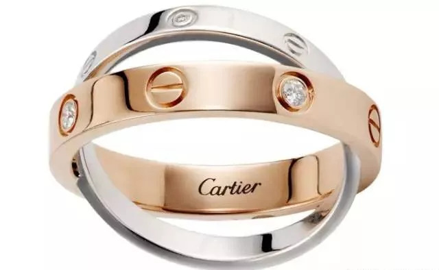 cartier 卡地亚 love系列 戒指 18k玫瑰金,18k白金,镶嵌6颗圆形明亮式