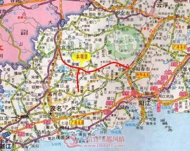 该项目连接汕湛高速公路和罗定至信宜高速公路,与中山至阳春高速公路