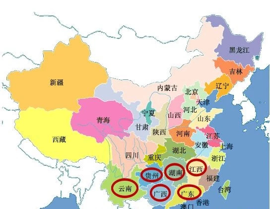 云南,贵州,广西,湖南,江西,广东6省区图片