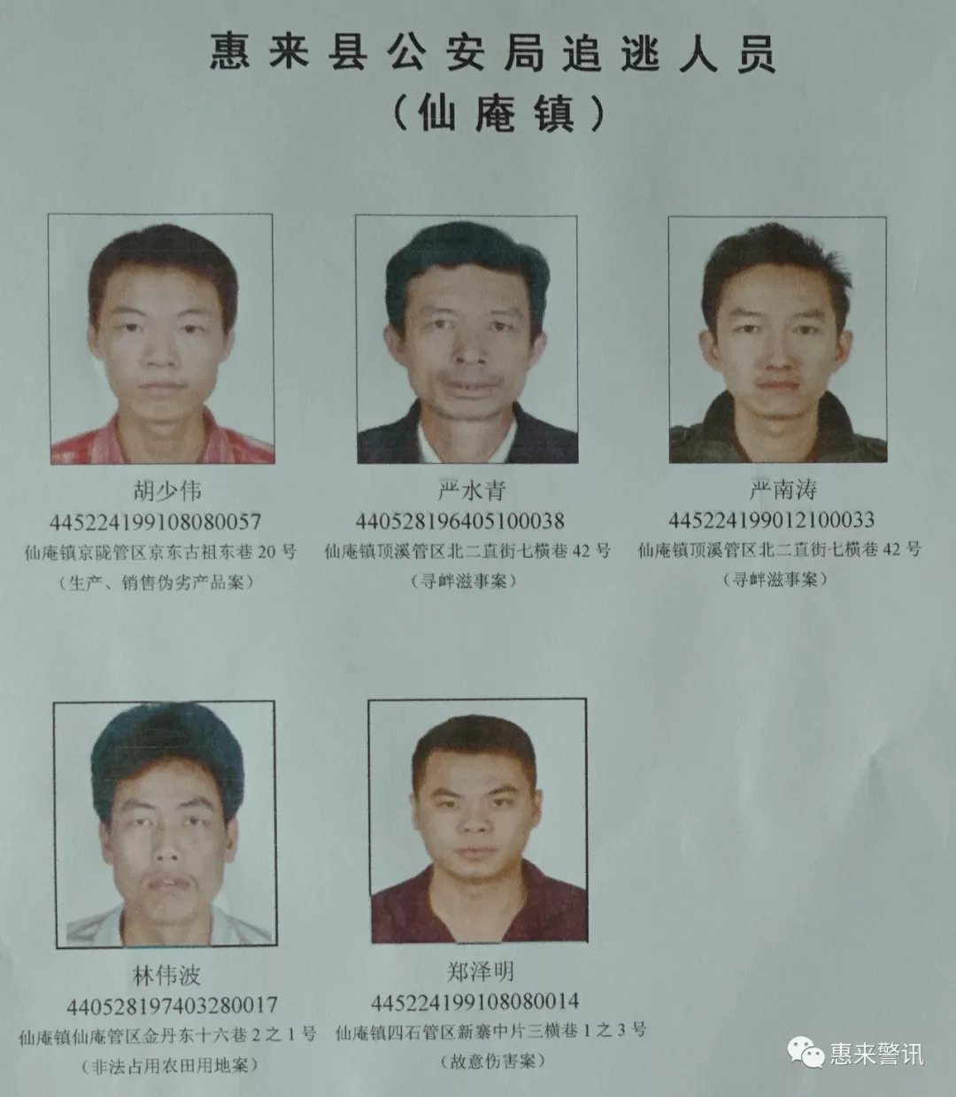 惠来最新通缉人员名单!鳌江7人,东港2人!其他各镇